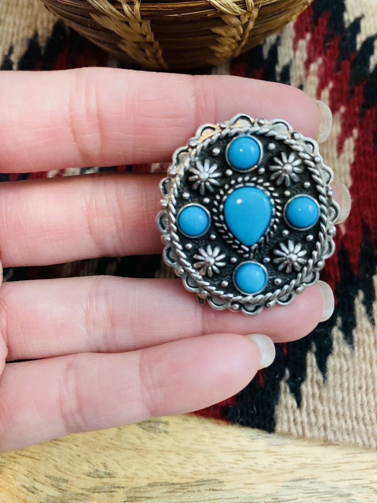 Vintage Handcrafted Turquoise & Hand Stamped Sterling Silver  display picture 1