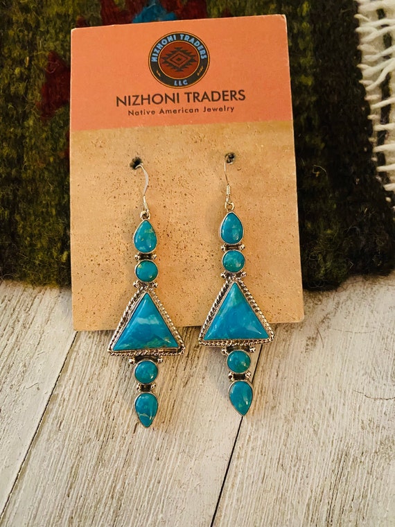 Navajo Turquoise & Sterling Silver Dangle Earrings - image 2