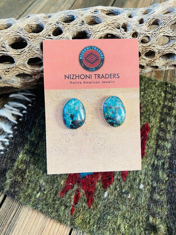 Navajo Turquoise & Sterling Silver Stud Earrings - image 2