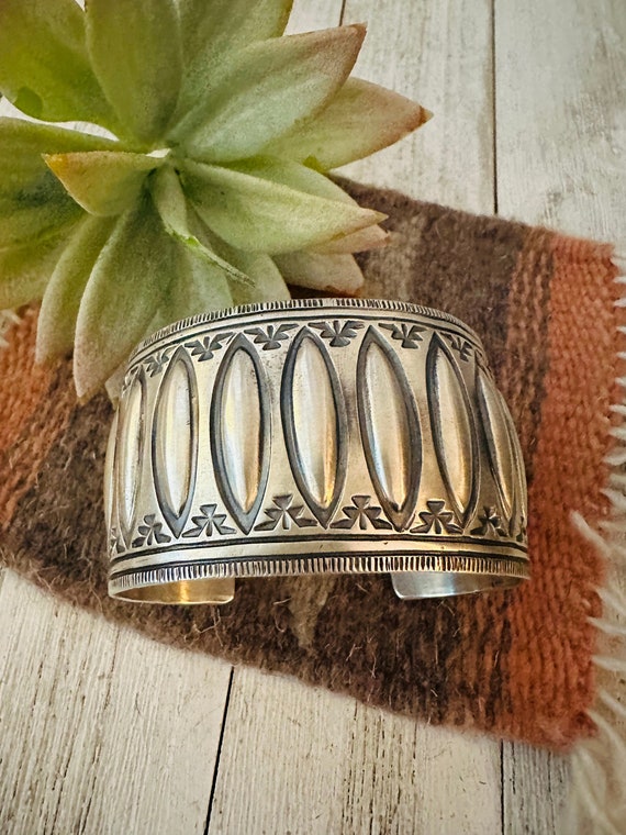 Navajo Hand Stamped Sterling Silver Cuff Bracelet - image 2