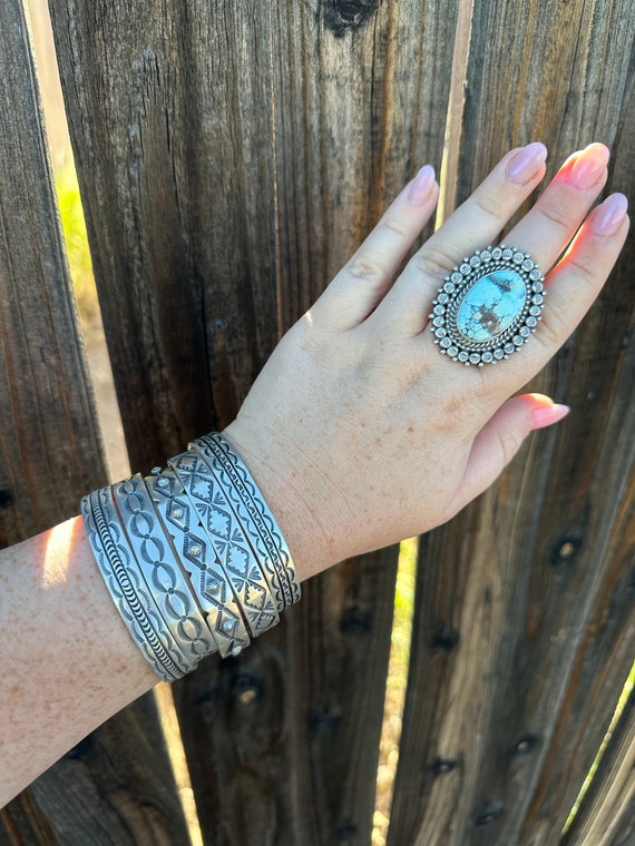 Beautiful Navajo Hand Stamped Bracelet Cuff Signe… - image 6