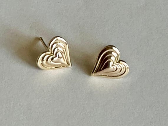 Beating Heart Stud Gold Plated Earrings- Gold - image 4