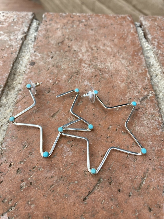 Gorgeous Turquoise & Sterling Silver Star Hoop Ear