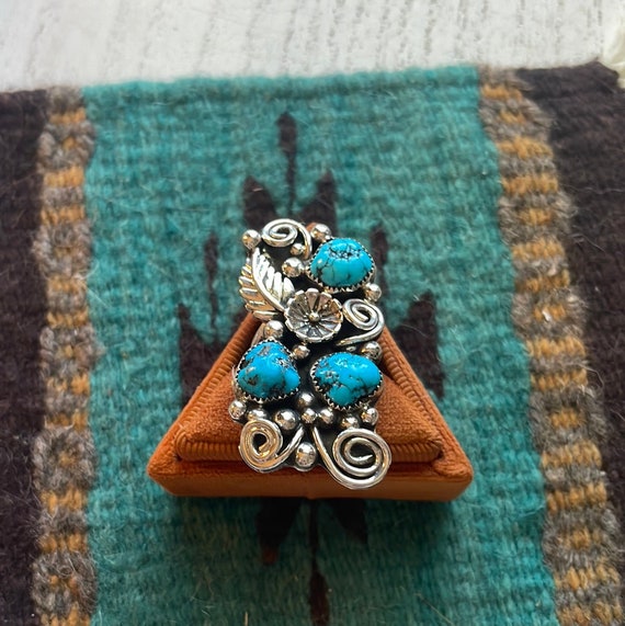 Navajo Sterling Silver & Turquoise Flower Ring Si… - image 2