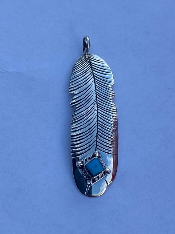 Navajo Kingman Turquoise & Sterling Silver Feathe… - image 7