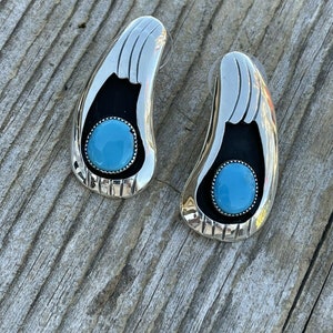 Navajo Turquoise And Sterling Silver Shadow Box Post Earrings