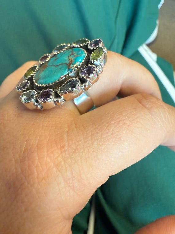 Handmade Adjustable Multi Stone Sterling Silver R… - image 3