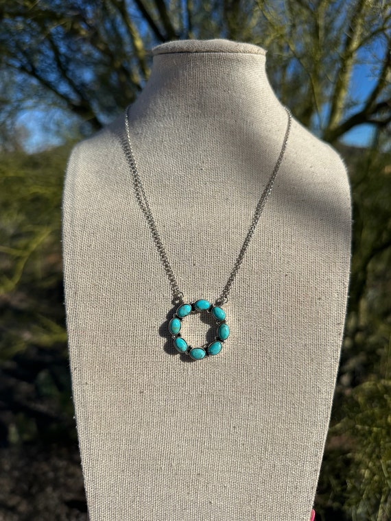 Handmade Sterling Silver & Turquoise Circle Neckla