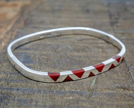 Hinged Bangle W/ Red Jasper Triangles - image 1