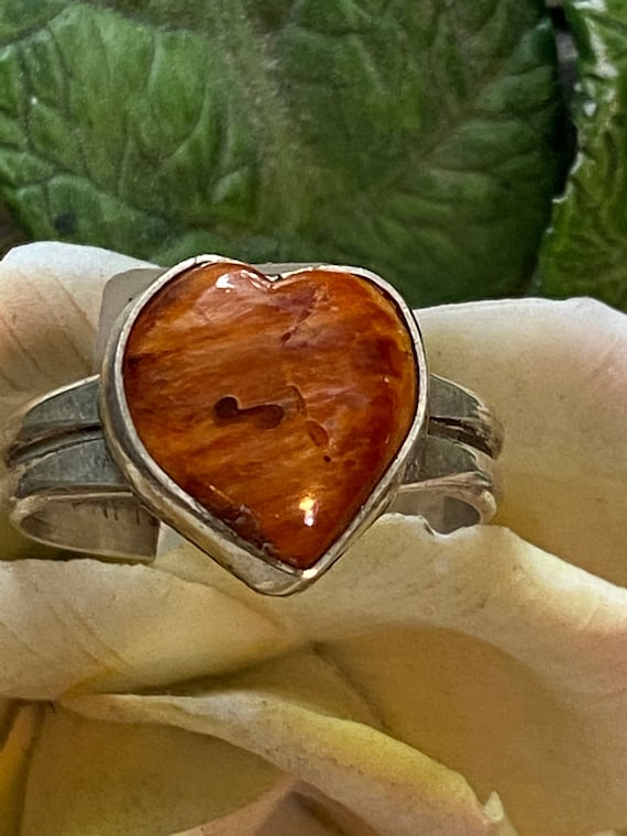 Navajo Orange Spiny Sterling Heart Ring 11 - image 1