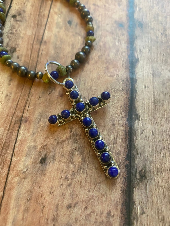 Sterling Silver & Lapis 2.5 inch Cross - image 4