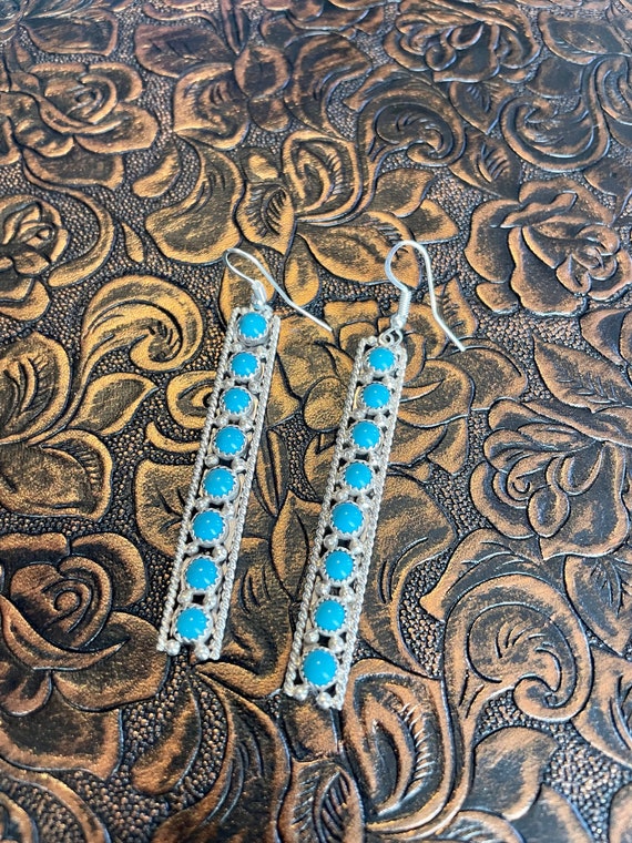 Navajo Sterling Silver & Turquoise Dangle Earrings - image 4
