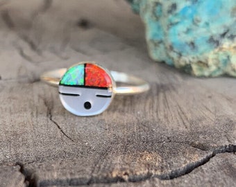 Zuni Sun face Multi Stone Inlay Opal Ring