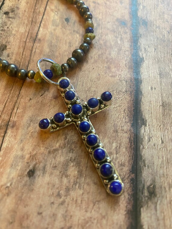 Sterling Silver & Lapis 2.5 inch Cross - image 5