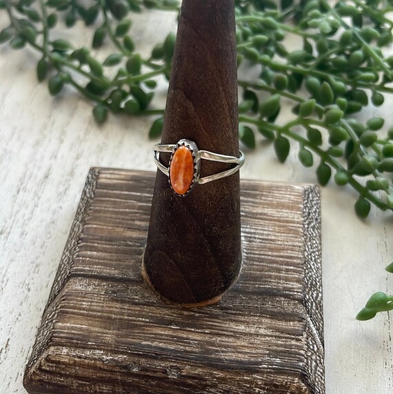 Navajo Sterling Silver Single Stone Orange Spiny … - image 2