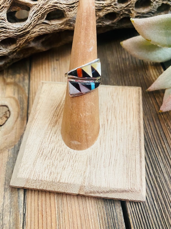 Zuni Sterling Silver & Multi Stone Inlay Adjustab… - image 1