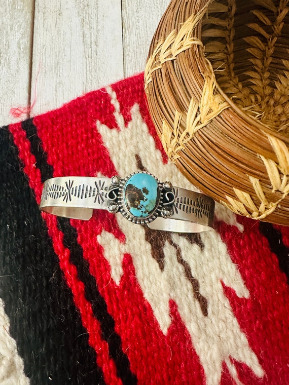 Navajo Kingman Turquoise & Sterling Silver Cuff Br