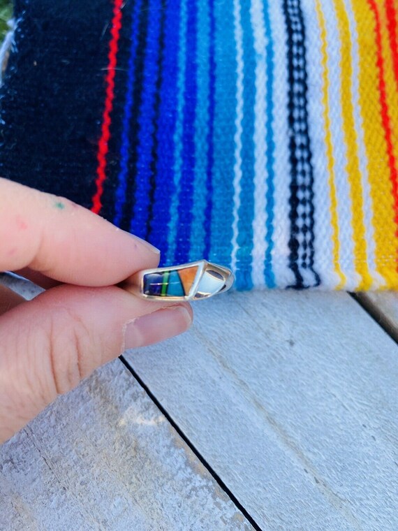 Navajo Multi Stone & Sterling Silver Inlay Ring - image 4