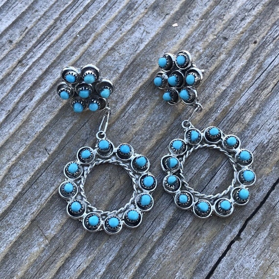 Navajo Turquoise Silver Petit Point Dangle Earrin… - image 5