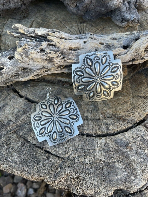 Navajo Sterling Silver Hand Stamped Cross Dangle … - image 5