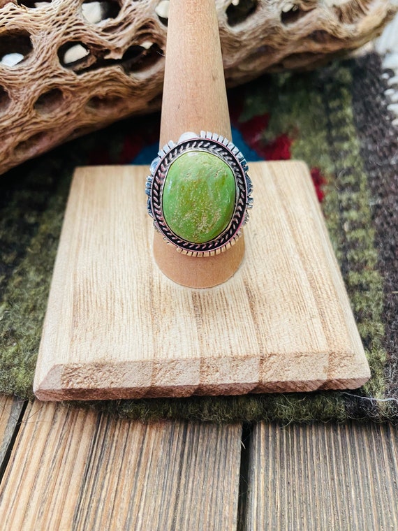 Navajo Green Turquoise & Sterling Silver Ring - image 1