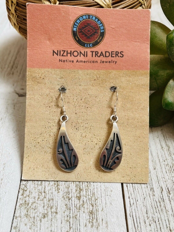 Hopi Overlaid Sterling Silver Dangle Earrings - image 1
