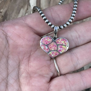 Zuni Iridescent Pink Opal & Sterling Silver Heart Pendant image 5