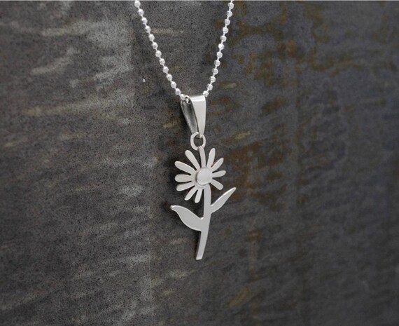 Flower on Stem Pendant Necklace