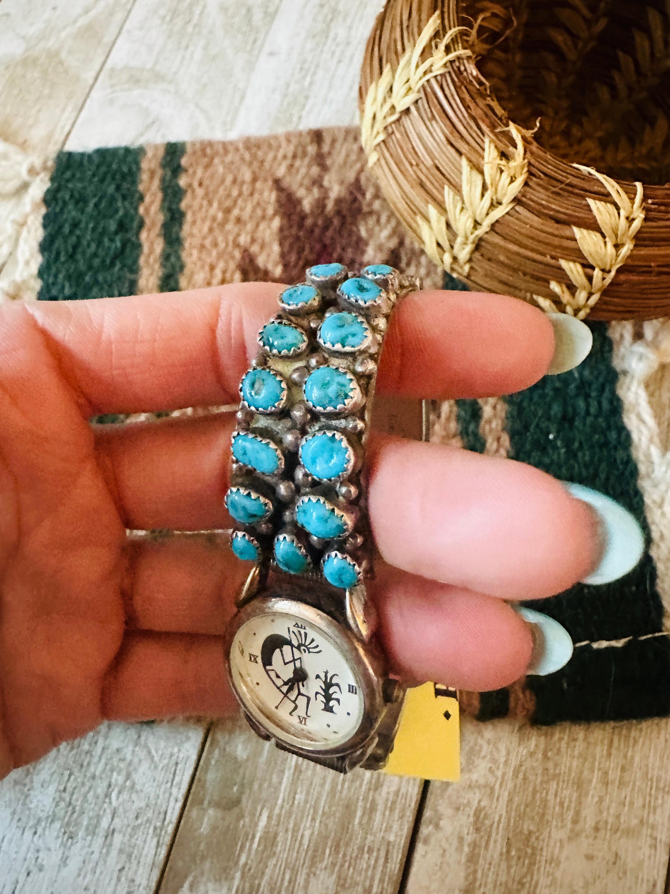 Old Pawn Vintage Navajo Turquoise & Sterling Silver Watch- - Etsy