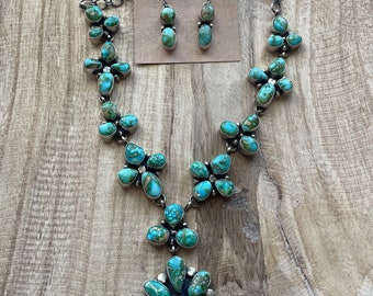 Navajo Sterling Silver Sonoran Mountain Turquoise Necklace & Earring Set By Sheila Becenti