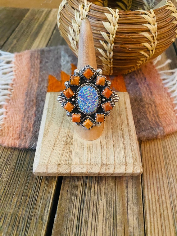 Handmade Sterling Silver, Orange Mojave & Opal Cl… - image 4