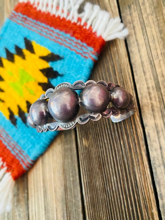 Navajo Old Pawn Vintage Sterling Silver Cuff Bracelet - Gem