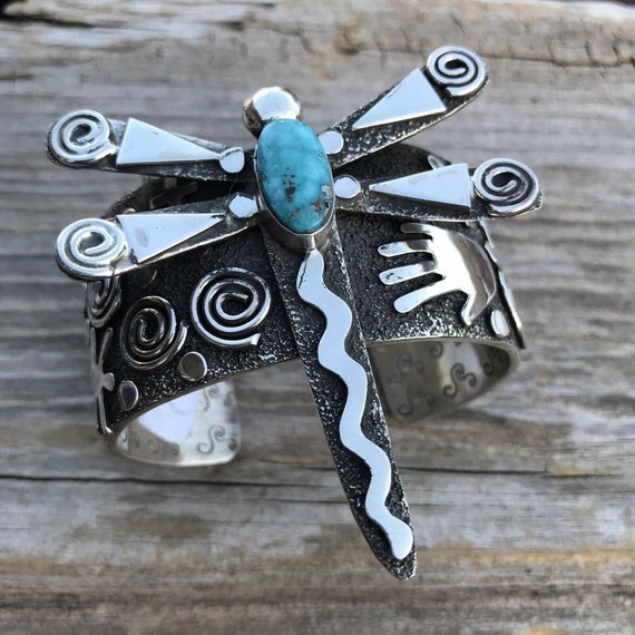 135 Grams Huge Heavy Navajho Turquoise Sterling Silver Kachina Bracelet 135 Grams Huge Heavy Navajho Turquoise Sterling Silver Kachina Bracelet