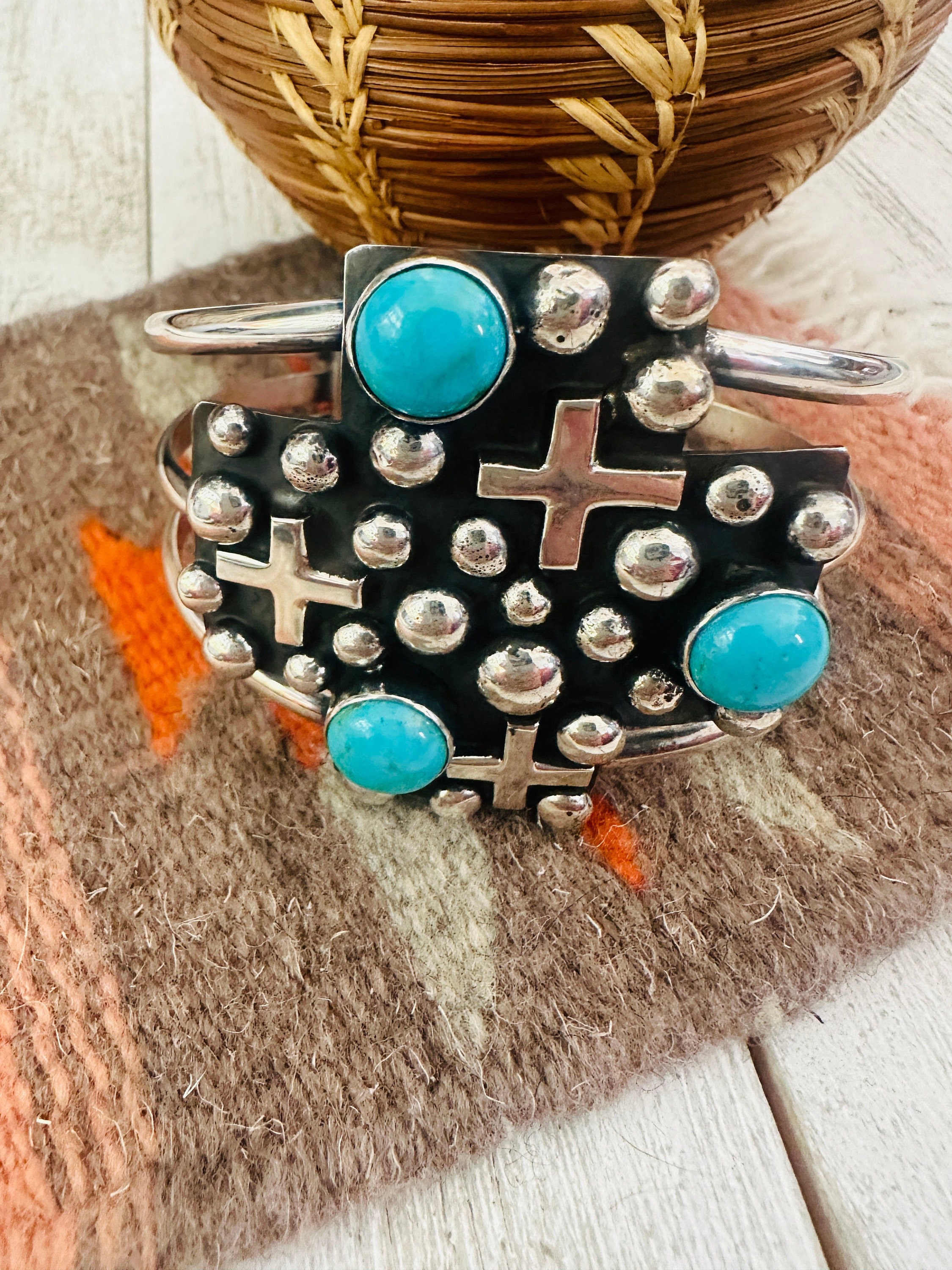 Native American Important Jeanette Dale Turquoise Cross Sterling Silver Necklace Native American Important Jeanette Dale Turquoise Cross Sterling Silver Necklace
