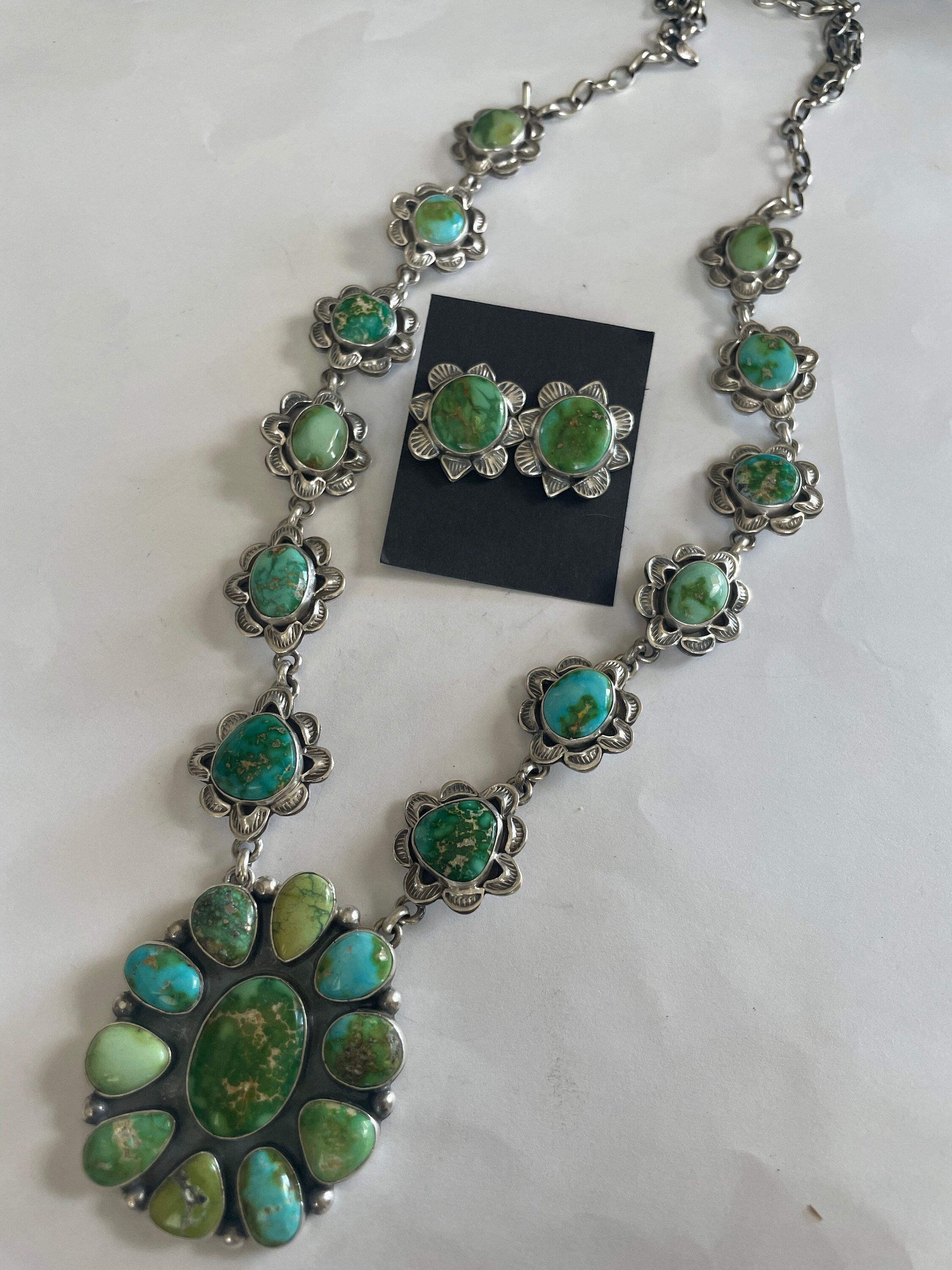 Buy Navajo Sonoran Mountain Turquoise Necklace Set Signed LK