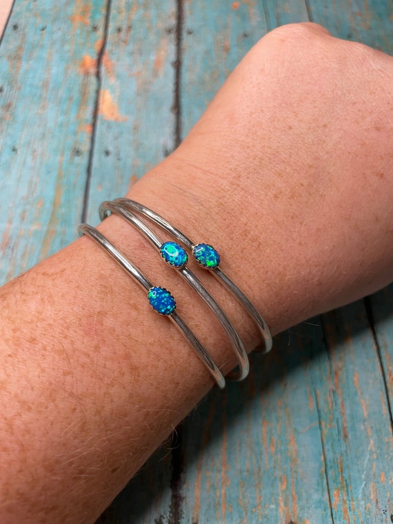 Navajo Sterling Silver & Blue Opal Cuff Bracelet - image 4