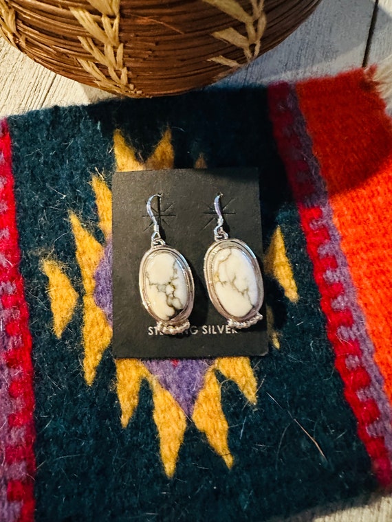 Navajo Howlite and Sterling Silver Dangle Earrings - image 1