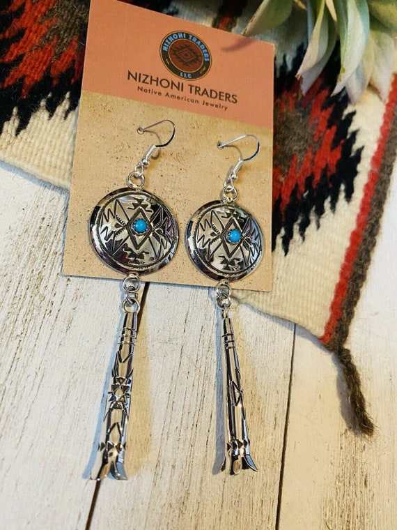 Navajo Turquoise & Sterling Silver Concho Dangle … - image 1