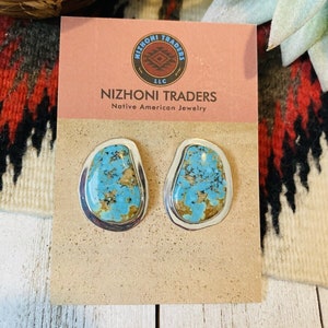 Navajo Royston Turquoise & Sterling Silver Post Earrings Signed