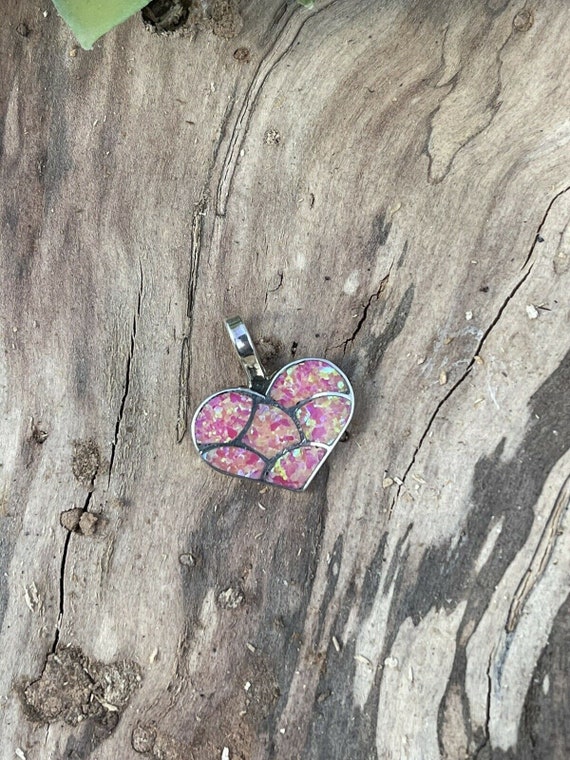 Zuni Iridescent Pink Opal & Sterling Silver Heart… - image 2