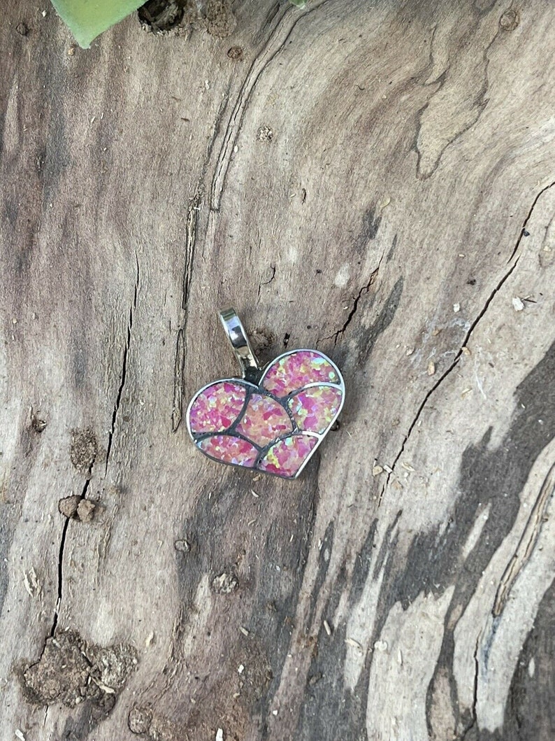 Zuni Iridescent Pink Opal & Sterling Silver Heart Pendant image 2