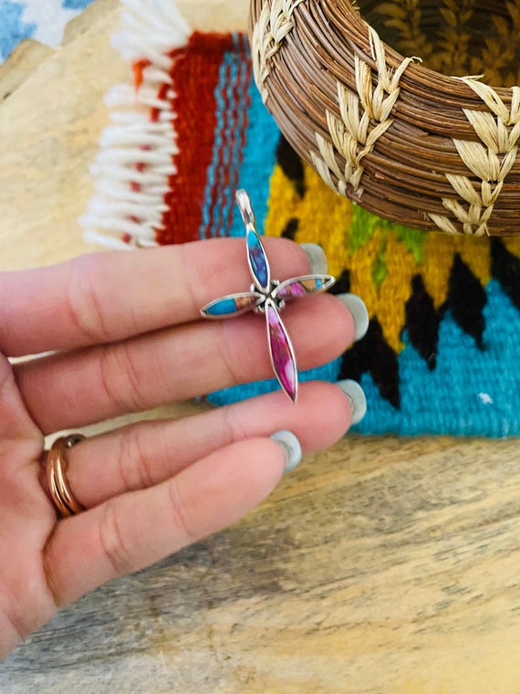 Navajo Sterling Silver & Pink Dream Cross Pendant - image 2