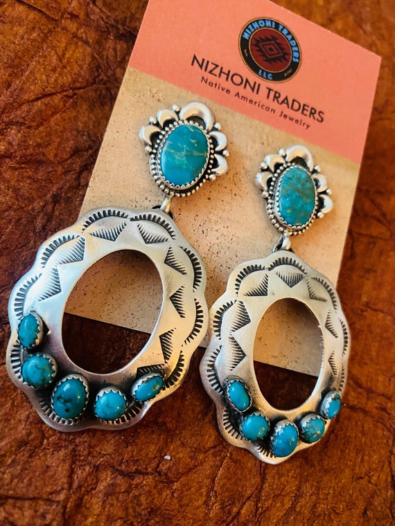 Navajo Sterling Silver & Turquoise Concho Dangle … - image 3