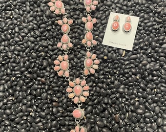 Navajo Queen Pink Conch Shell And Sterling Silver Necklace Earrings Set By Sheila Becenti
