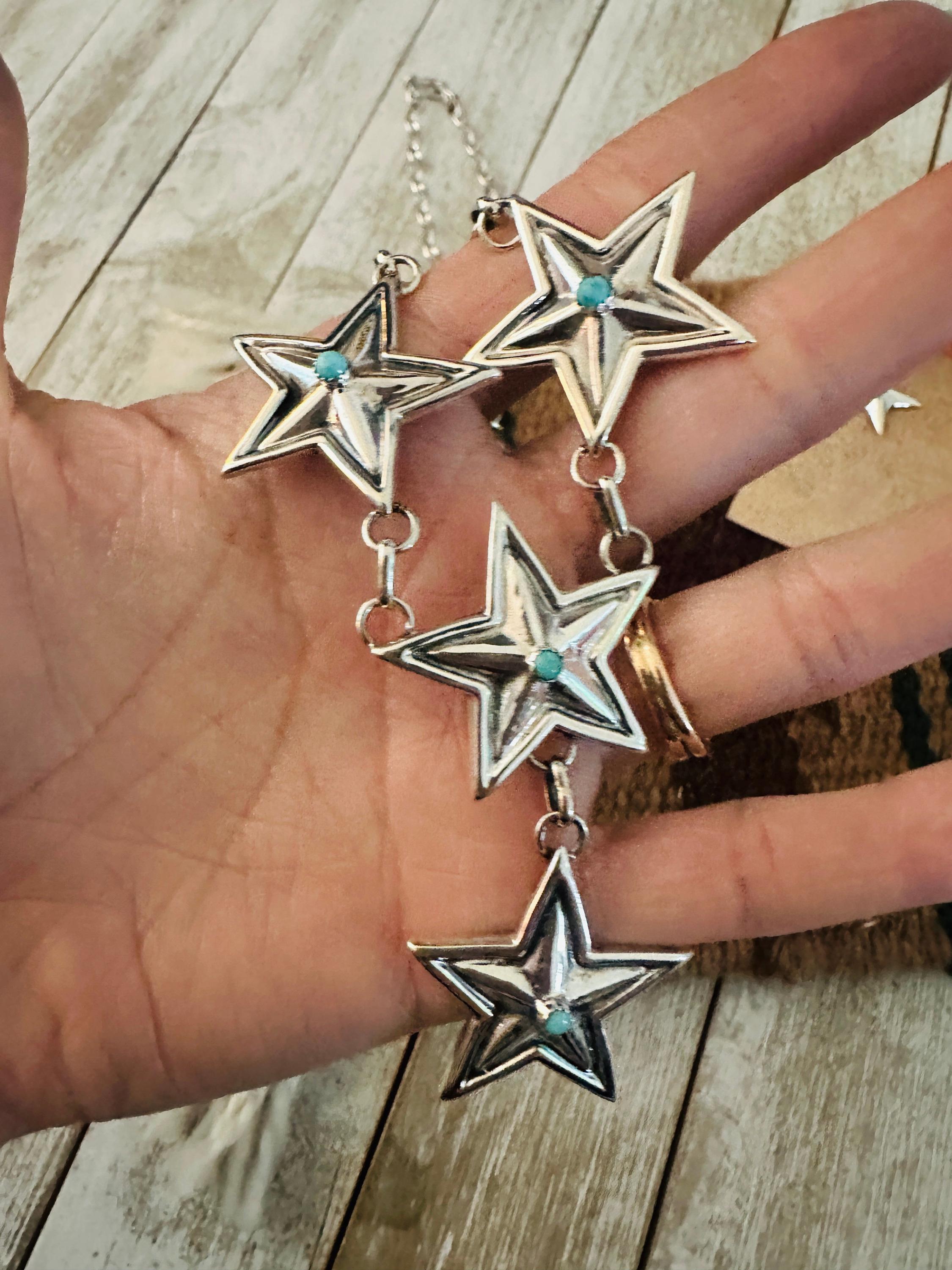 ナバホターコイズ＆スターリングシルバー製スターネックレスセット 