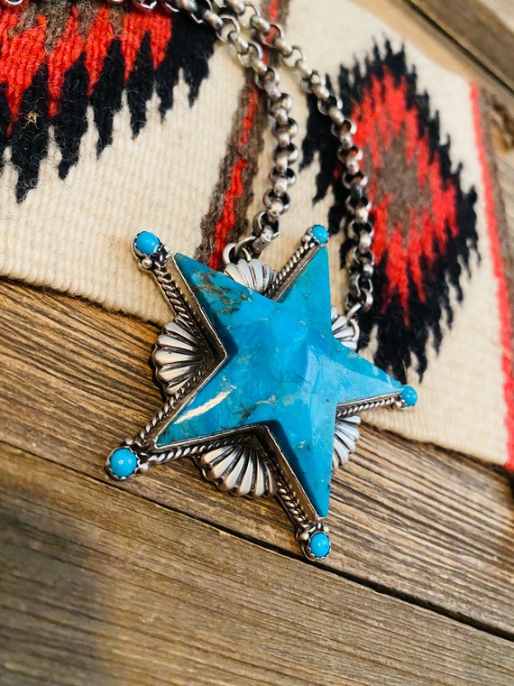 Navajo Turquoise & Sterling Silver Star Necklace … - image 3