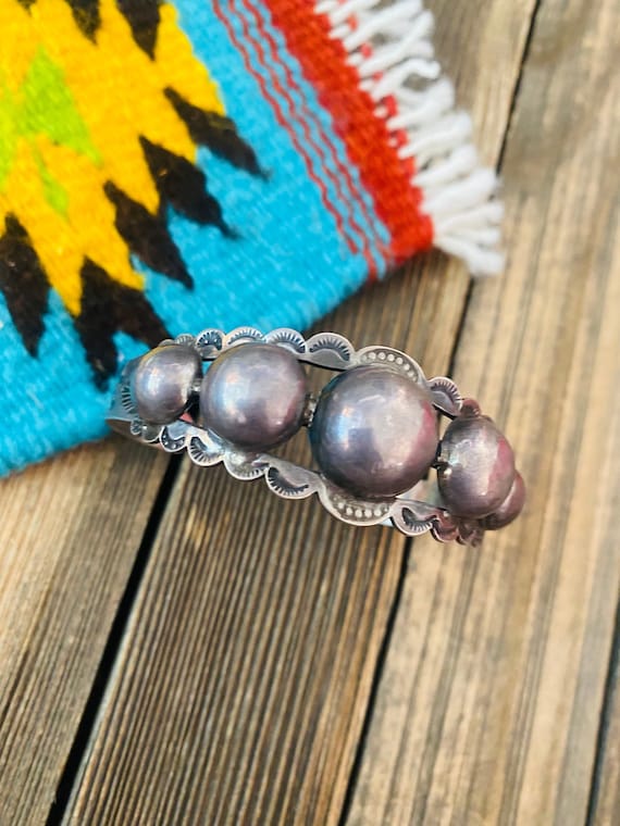 Navajo Old Pawn Vintage Sterling Silver Cuff Bracelet - Gem
