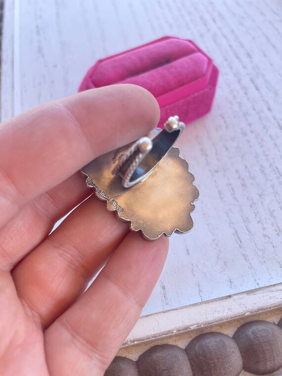 Navajo Mother of Pearl Sterling Silver Ring Size 7 Signed