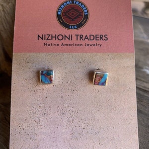 Navajo Pink Dream Mojave Sterling Silver Square Stud Earrings