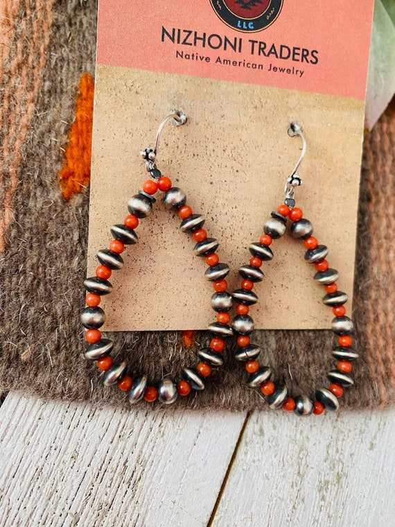 Handmade Coral And Sterling Silver Beaded Dangle … - image 2